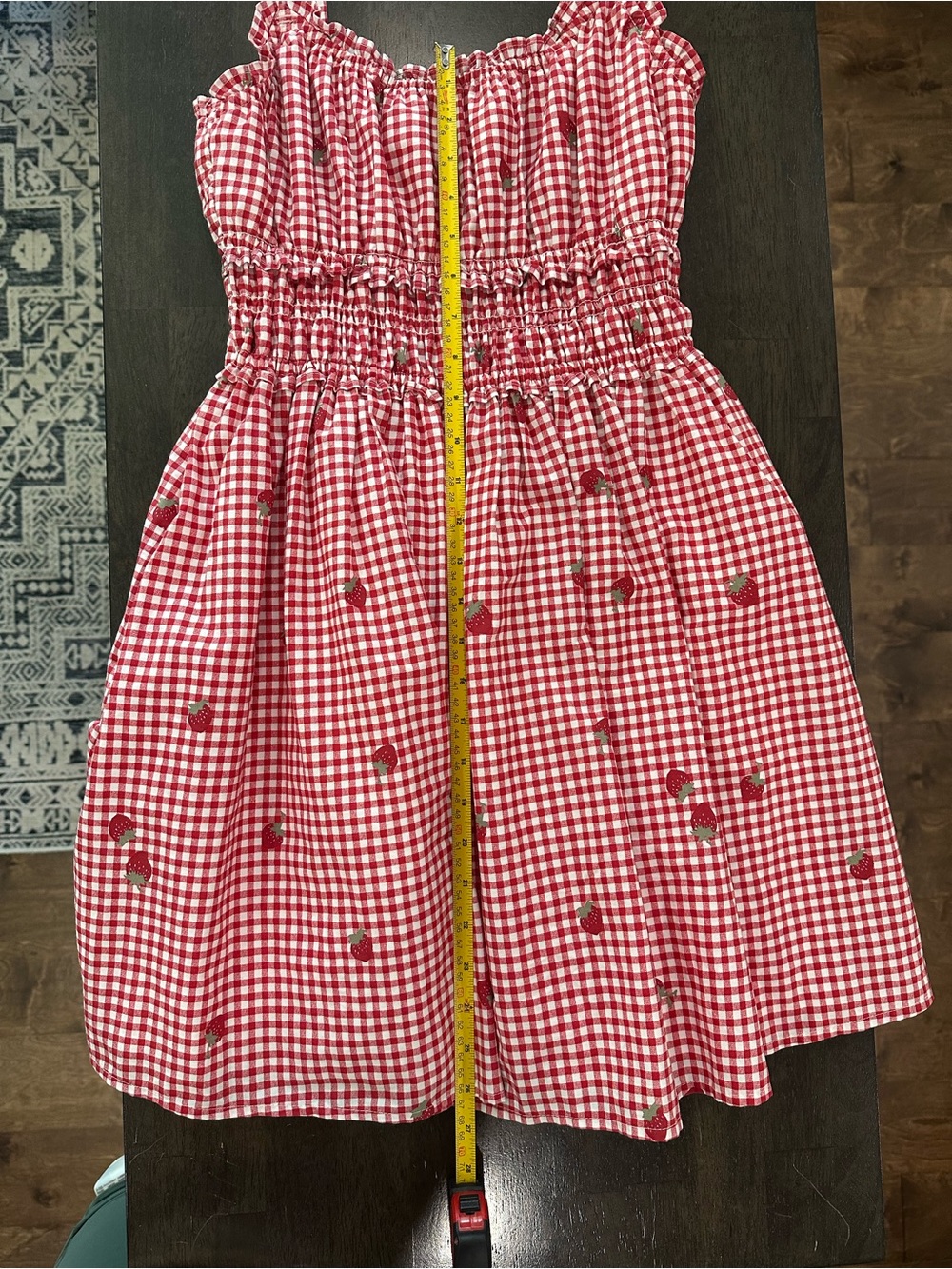 Abercrombie & Fitch Red Gingham Smocked Strap Dress with Strawberry Print - Picture 3 of 8